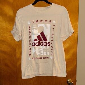 Adidas Beige Graphic Tee with Maroon Logo